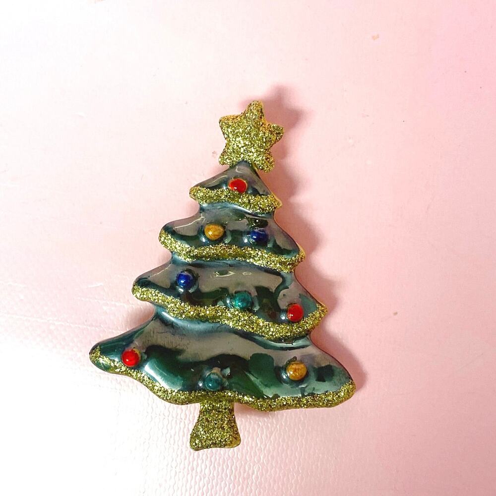 Vintage Green Enamel Christmas Tree Signed TC